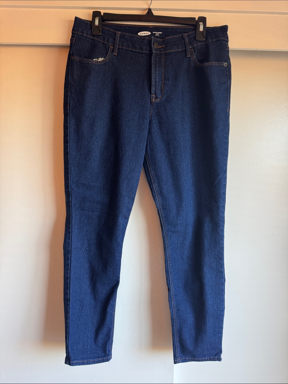Old Navy Super Skinny Ankle Jeans in Dark Blue with Orange Stitching 13